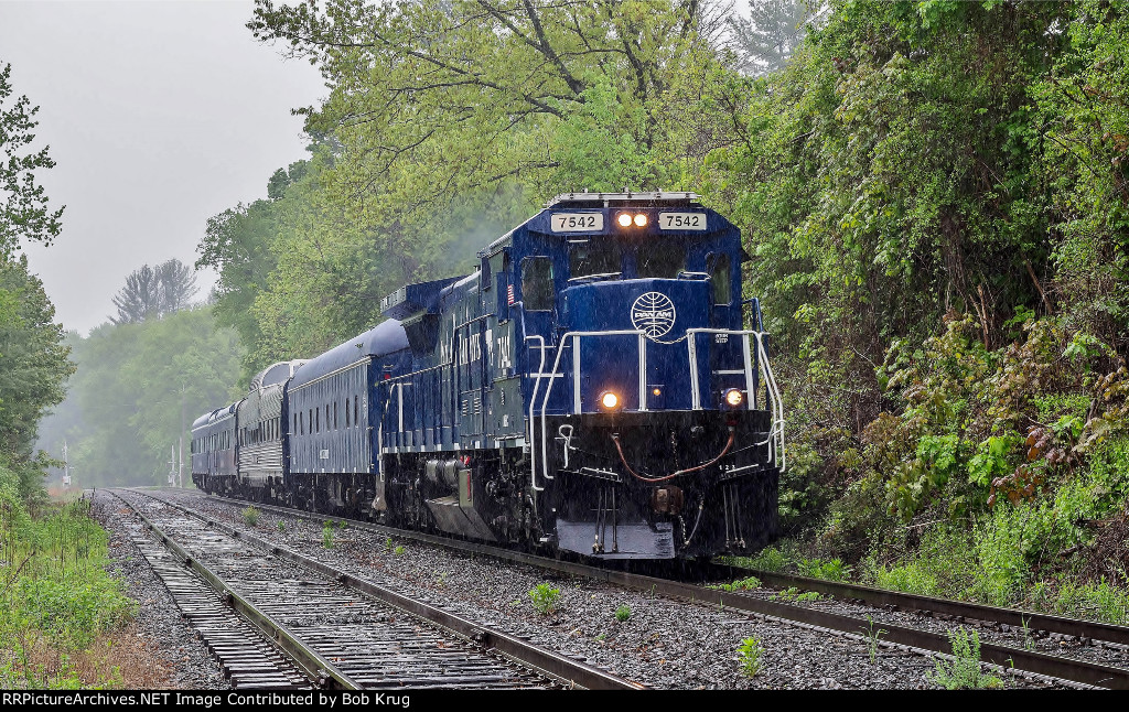 PAR 7542 leads the OCS through a downpour in Shelburne Falls